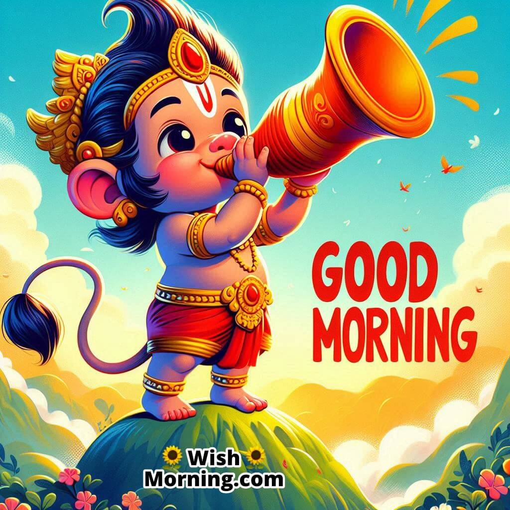 Baby Hanuman Blowing Conch Shell In Morning