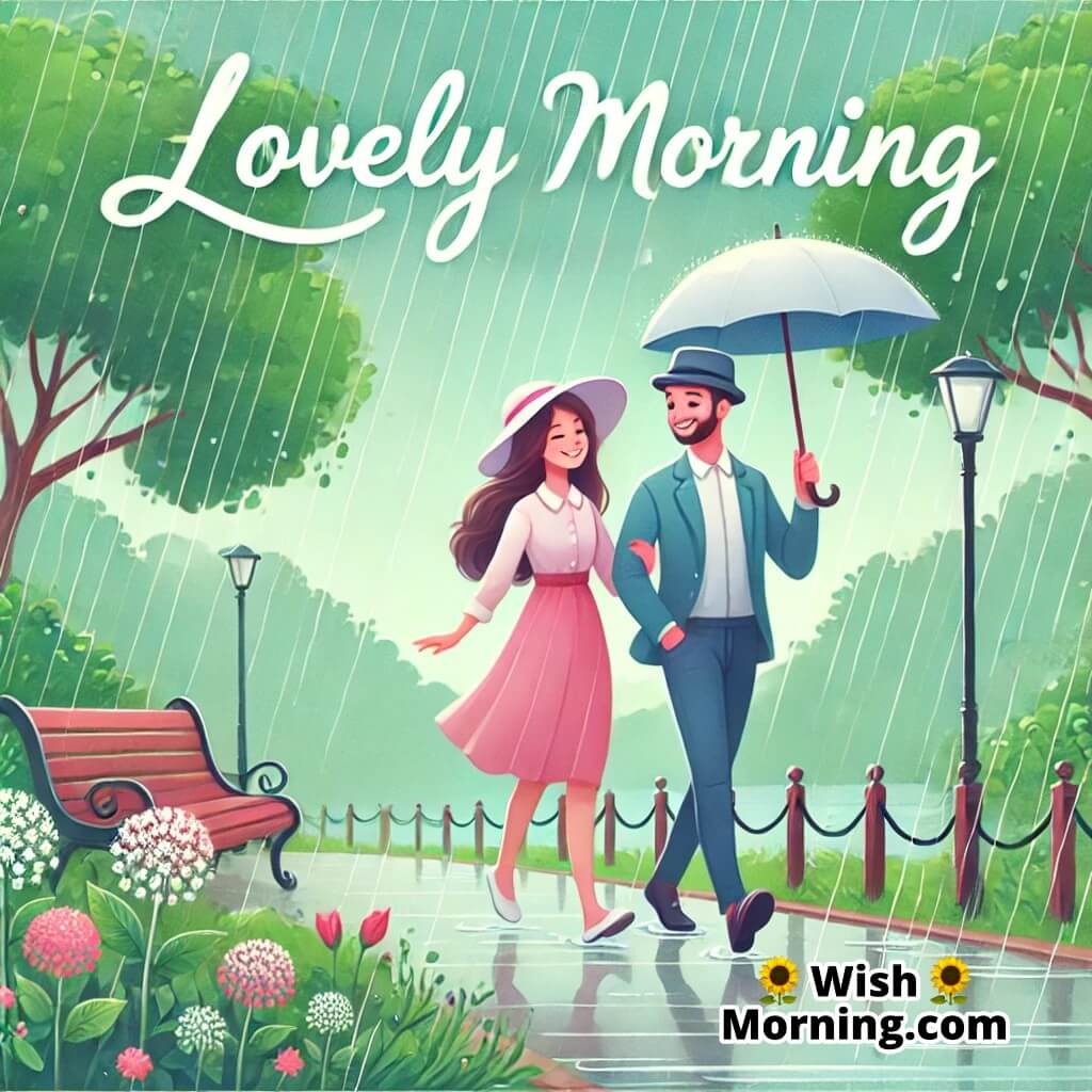 Couple Walking In Lovely Rainy Morning