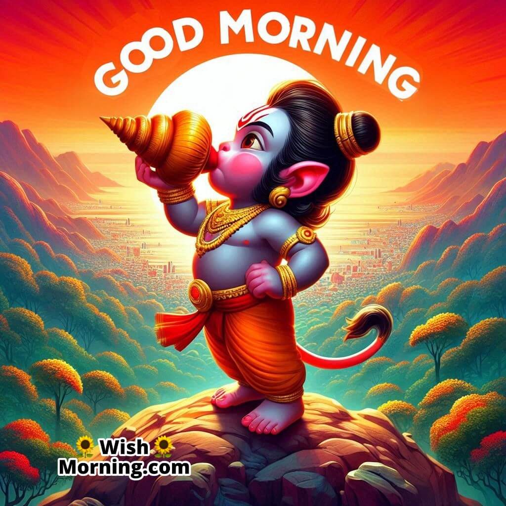 Good Morning Baby Hanuman Blowing Conch Shell