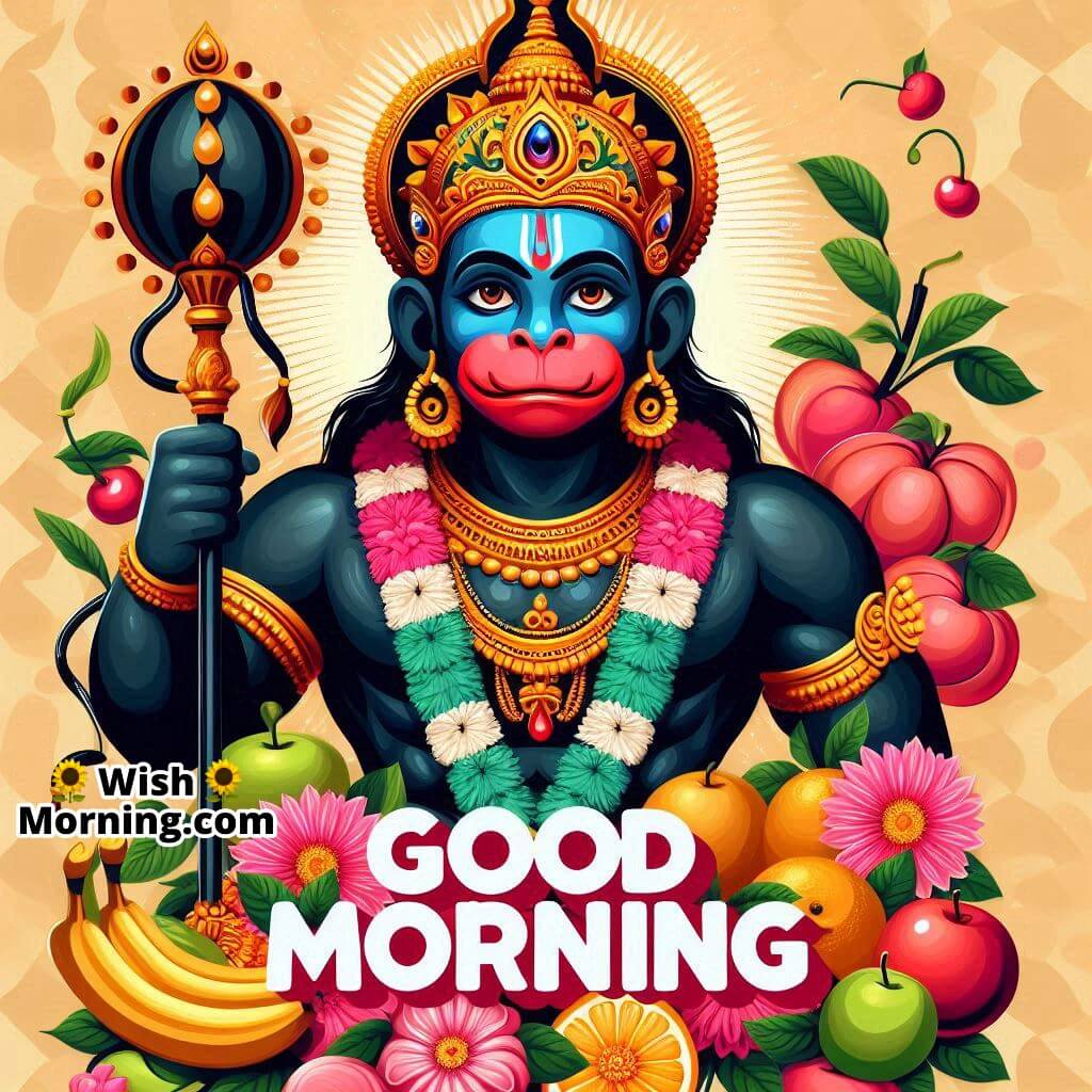 Good Morning Black Hanuman Holding Mace