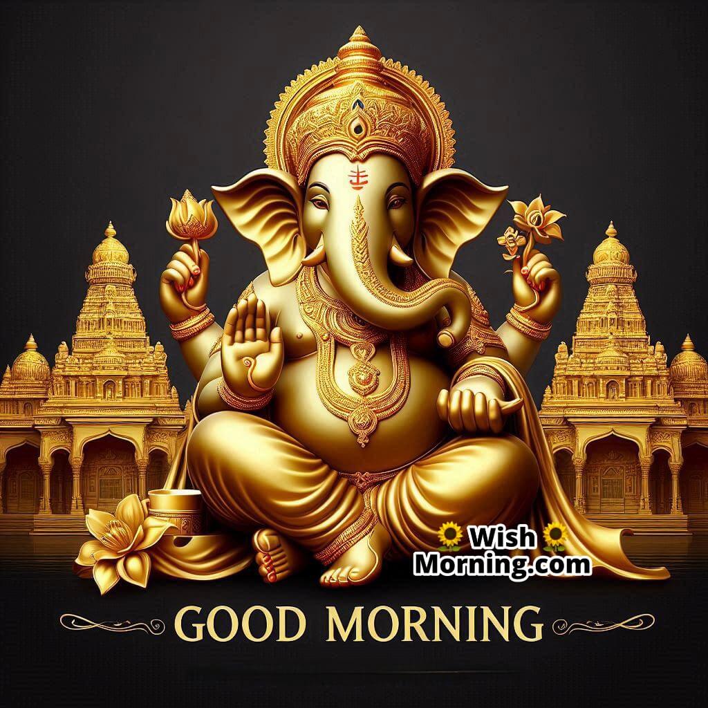 Good Morning Golden Ganesha Temple Scene