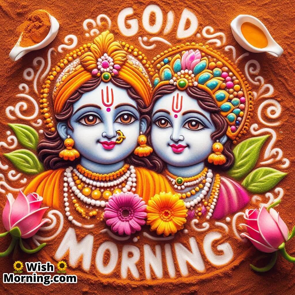 Good Morning Radha Krishna Rangoli Design