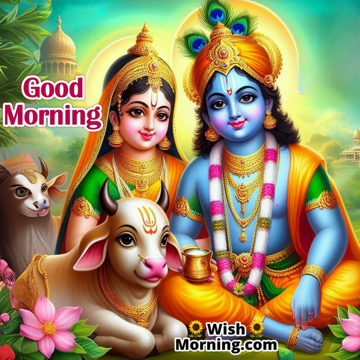 Morning Radha Krishna With Cow