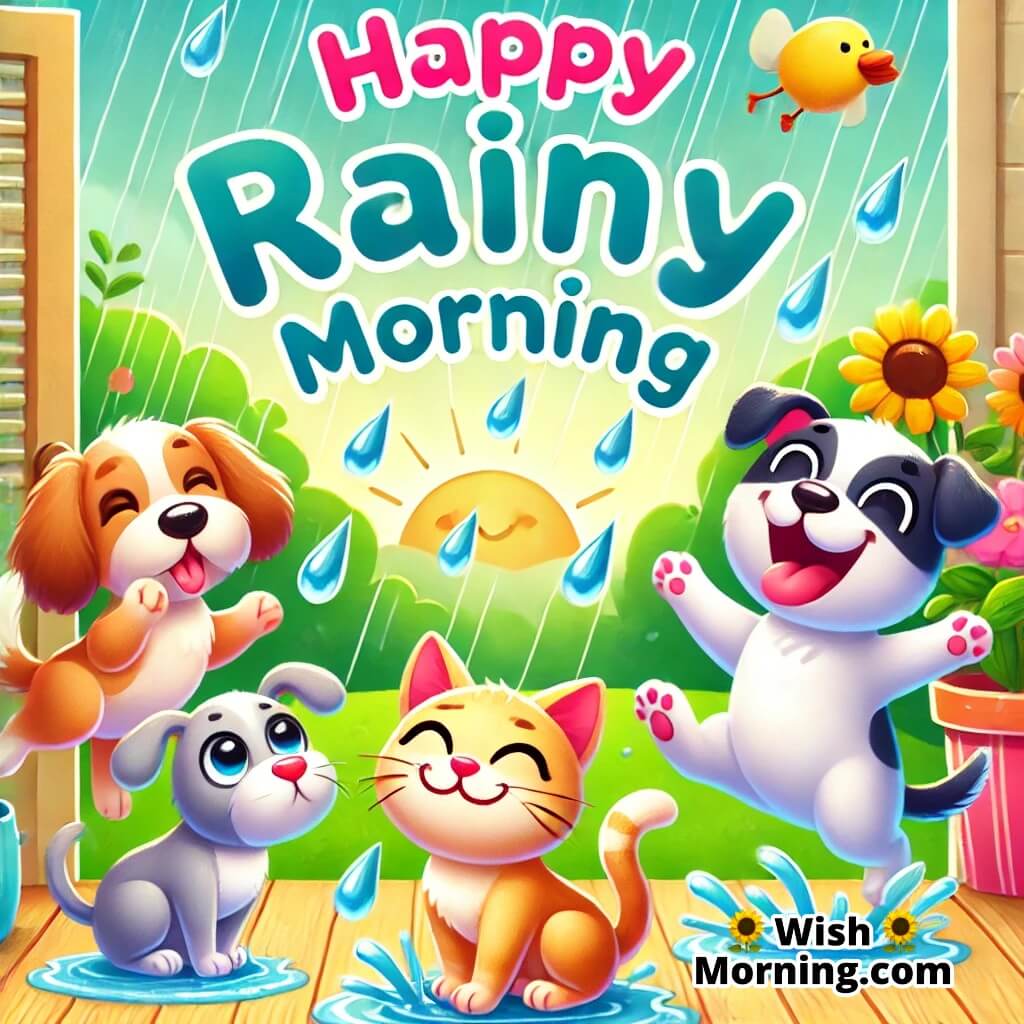 Pets Enjoying The Rainy Morning