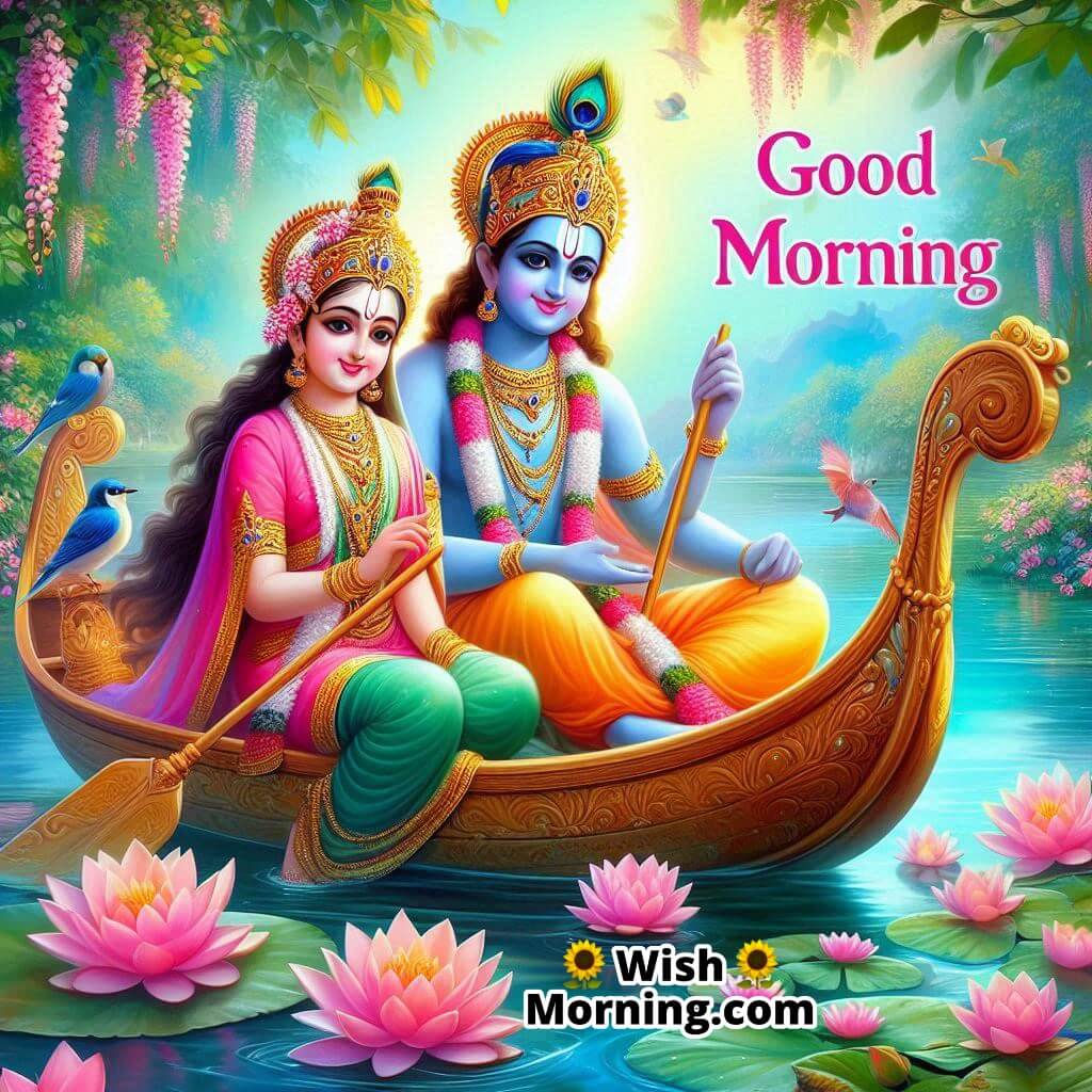 Radha Krishna In Boat At Dawn