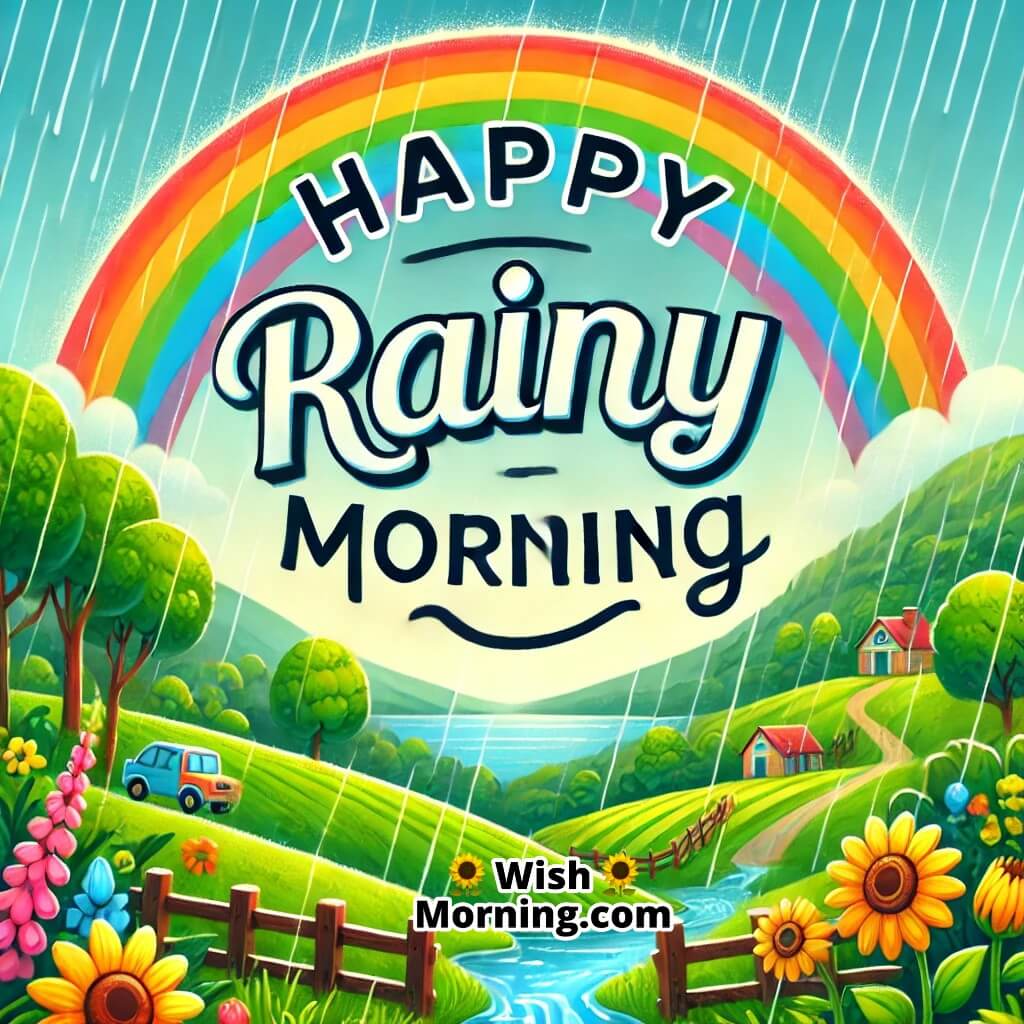 Rainy Morning Landscape With A Rainbow