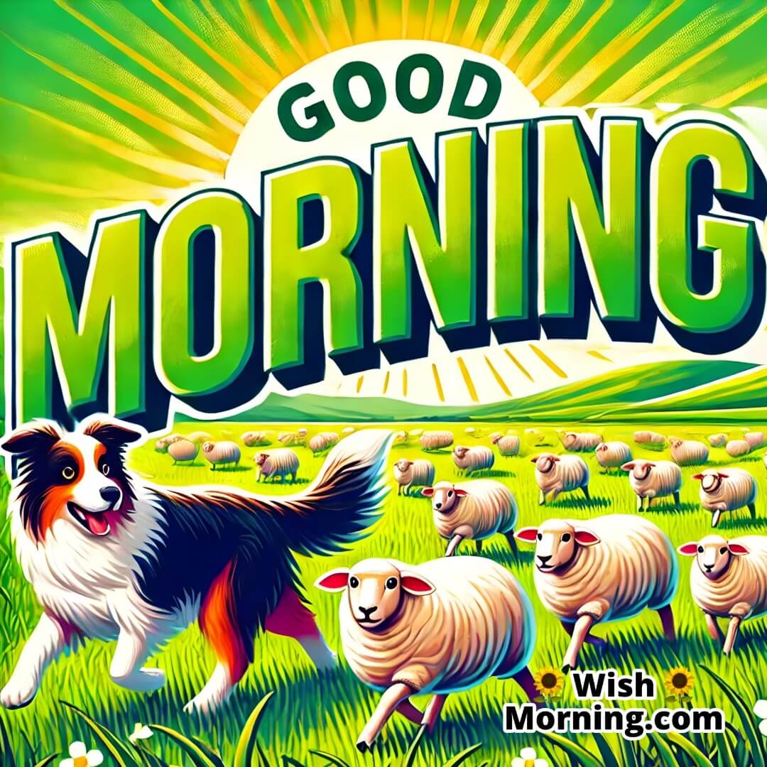 Good Morning Border Collie in herd of sheep