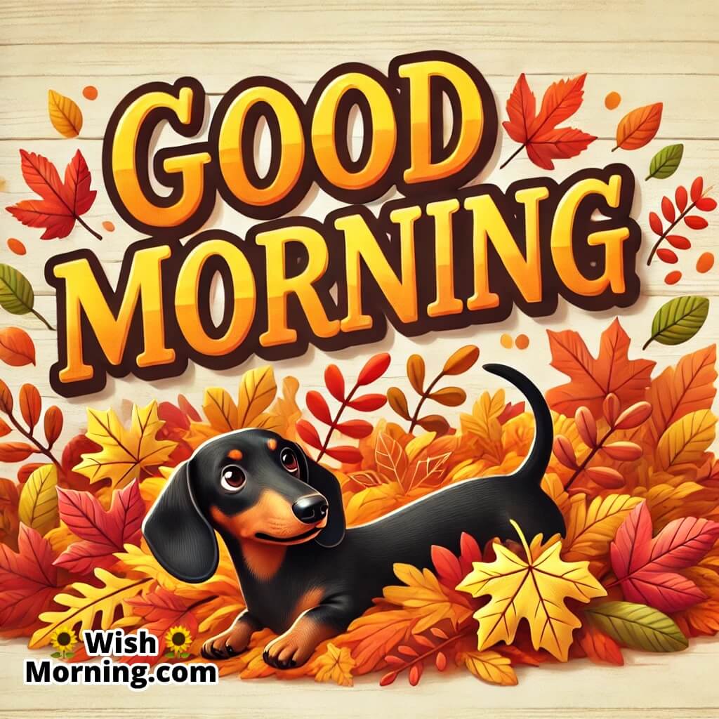 Good Morning Dachshund In Autumn Leaves