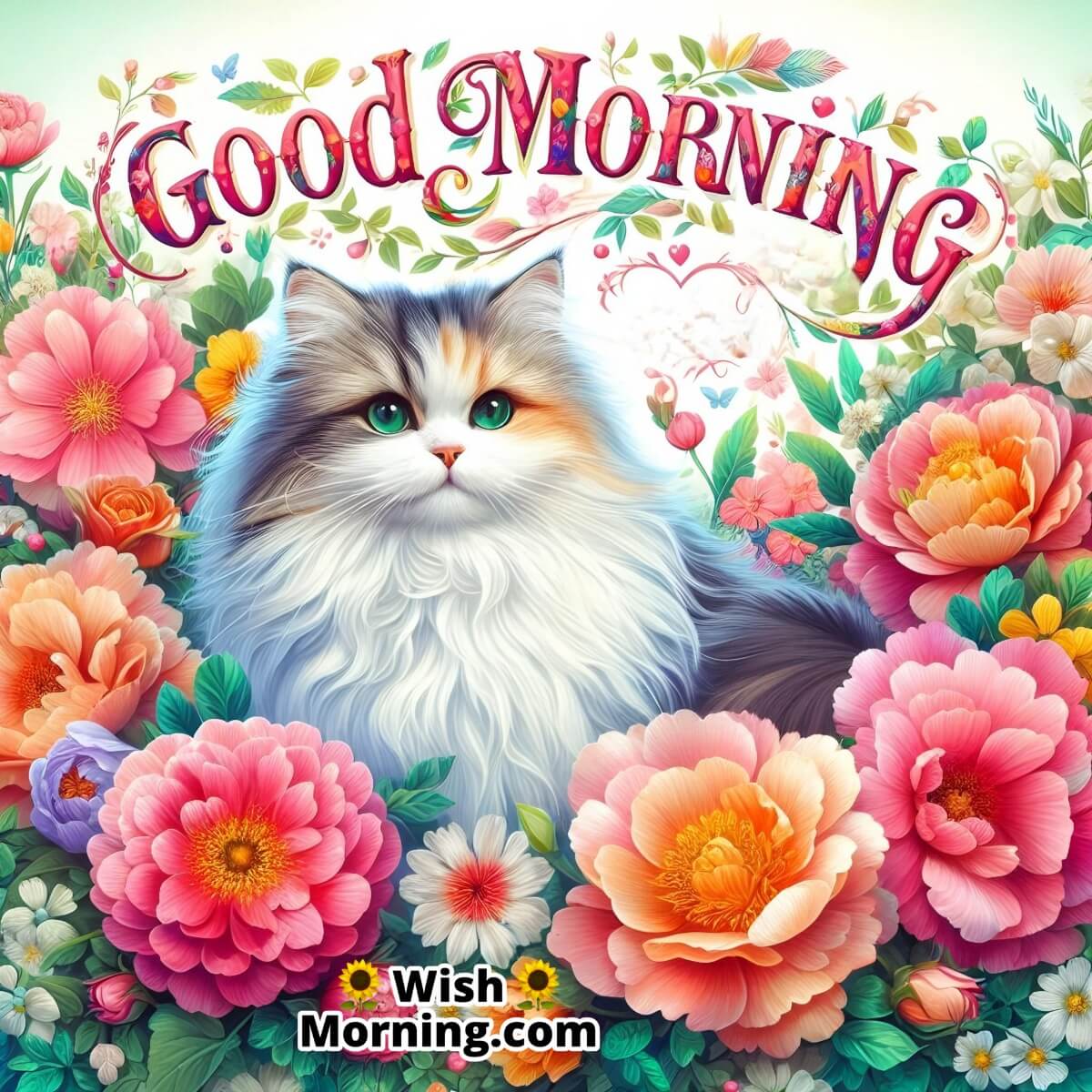 Good Morning Flower Cat