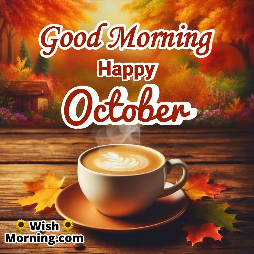 Good Morning Happy October Coffee And Autumn Trees