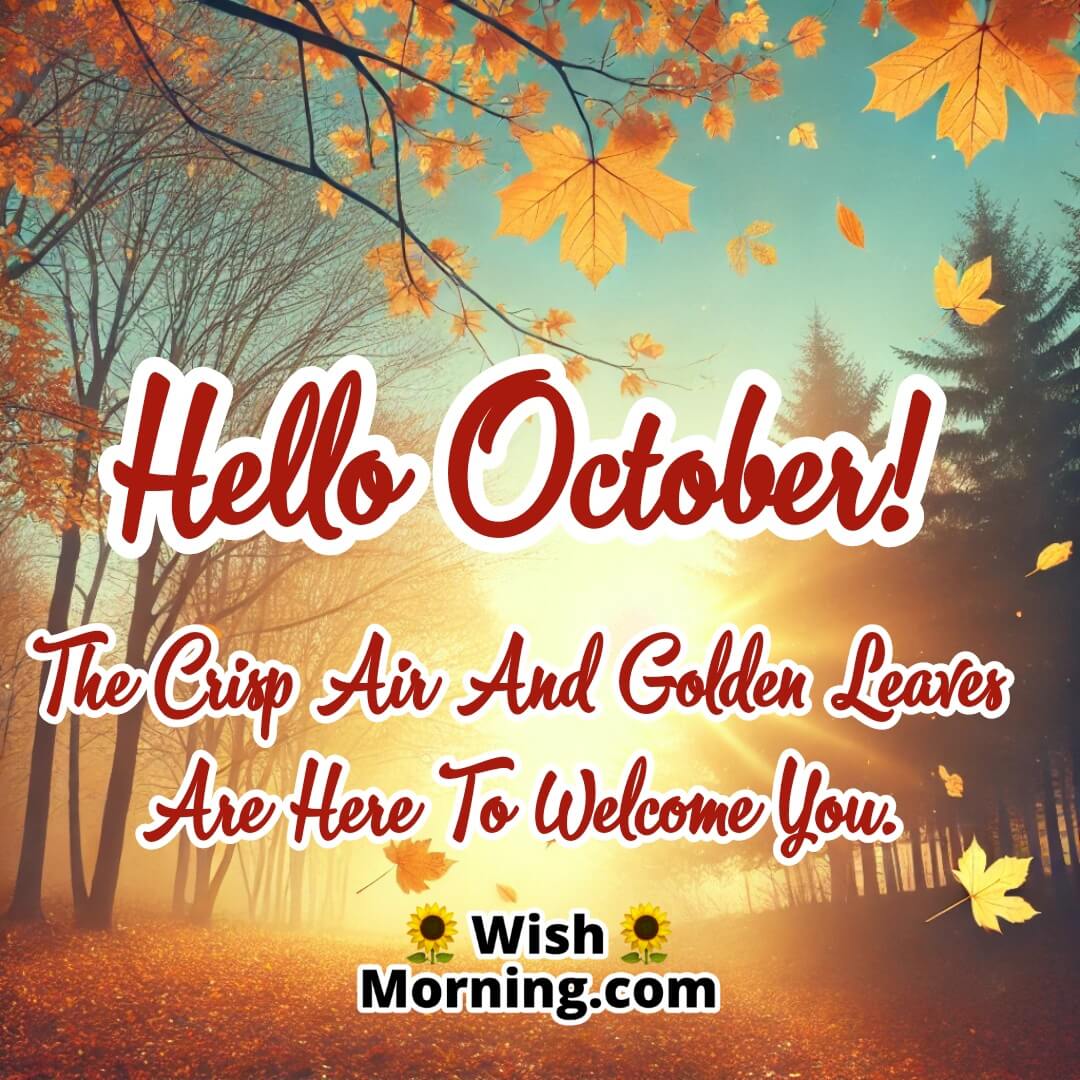 Hello October Golden Autumn Leaves Image