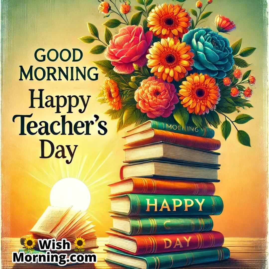 Teachers Day With Blooming Knowledge And Books