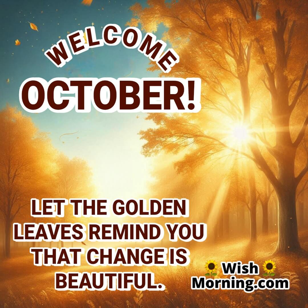 Welcome October Golden Autumn Leaves Image