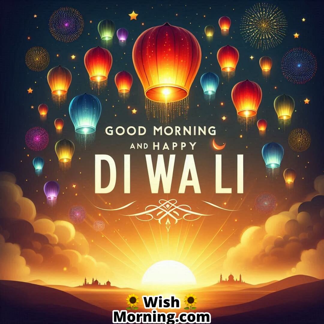 Good Morning Happy Diwali Sky Lanterns Image