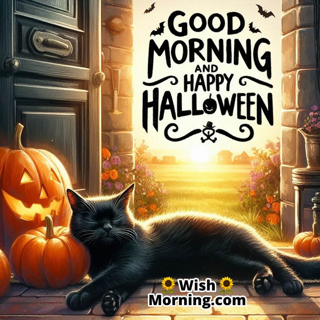 Good Morning And Happy Halloween Black Cat Pic