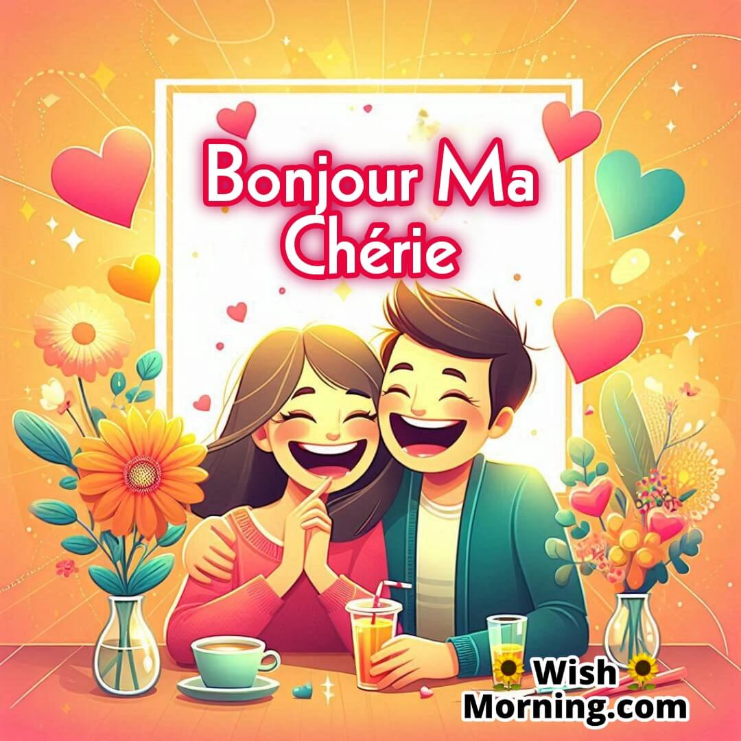 Bonjour Ma Chérie text on cheerful couple background 