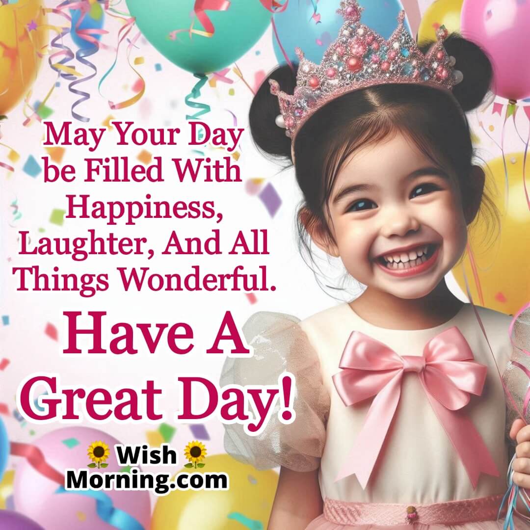 A young girl smiles joyfully with colorful balloons, symbolizing happiness and celebration, with ample empty space above for text