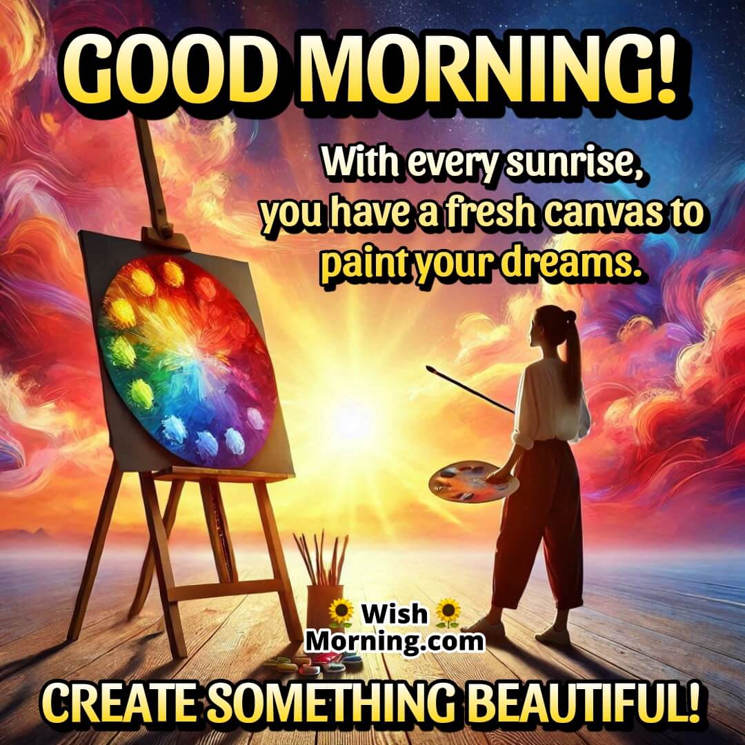 An artist's easel facing a sunrise, representing creativity and big dreams.