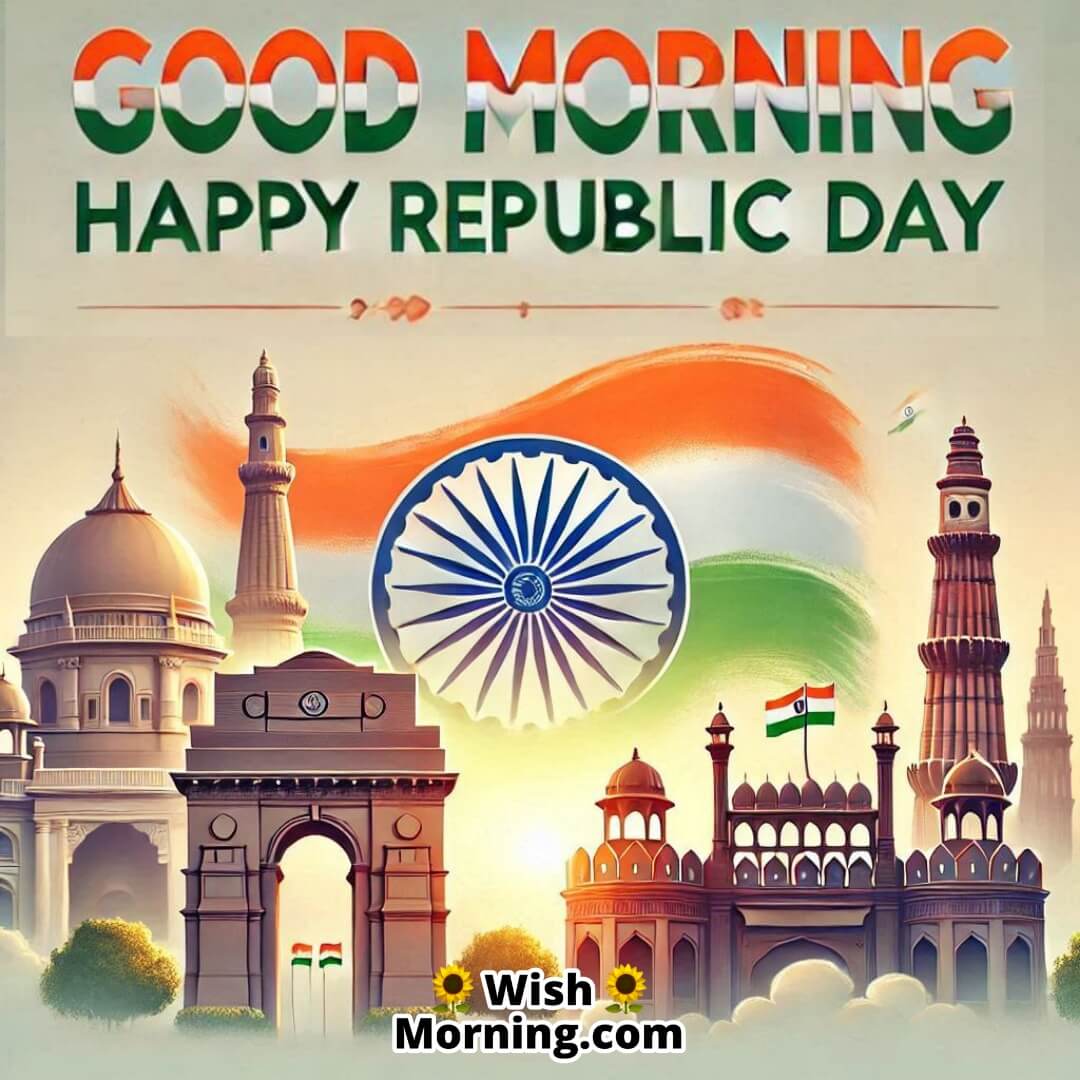 Iconic Indian monuments decorated for Republic Day with Good Morning Happy Republic Day