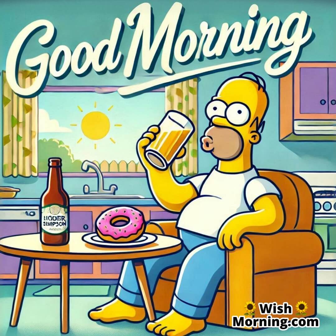 Good Morning Homer Simpson Beer And Donut Image