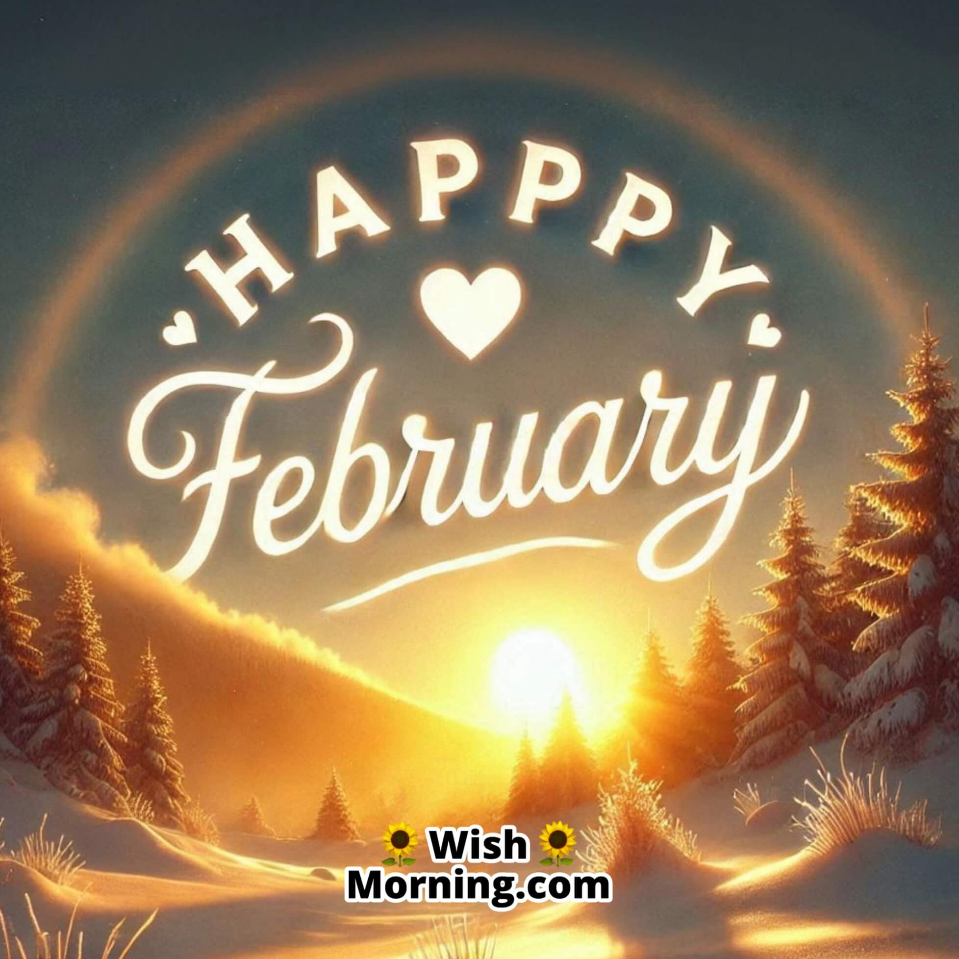 Happy February Snowy Sunrise Image