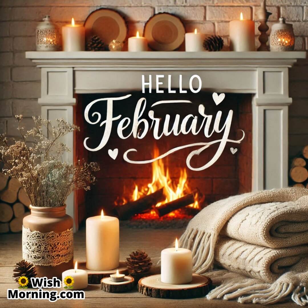 Hello February Fireplace And Winter Image