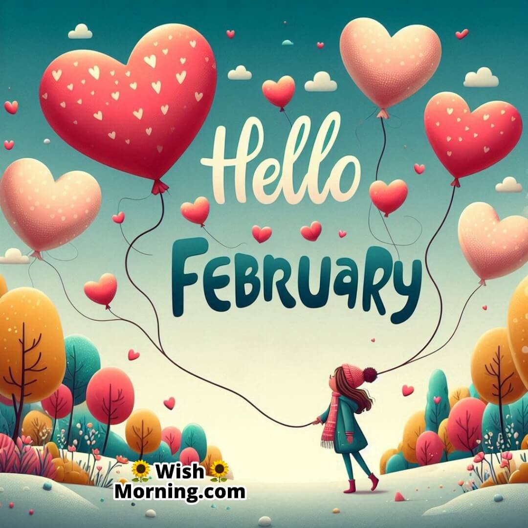 Hello February Heart Balloons Pic