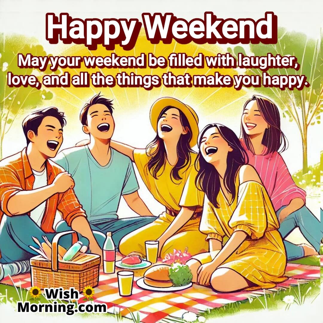 Friends or family laughing together, symbolizing love and happiness on the weekend.