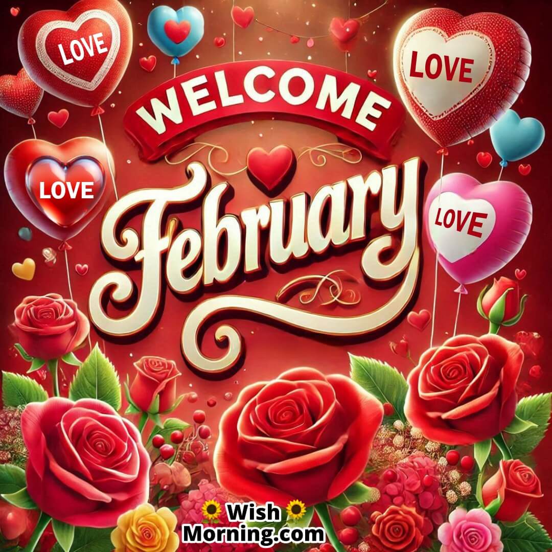 Welcome February Hearts and Roses Valentines Image