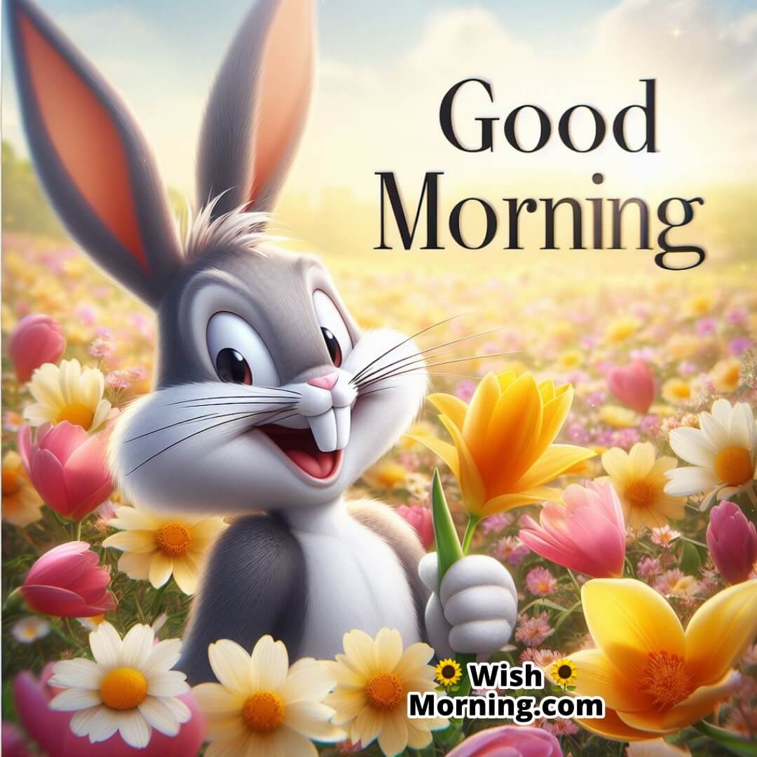 Bugs Bunny With Flowers Morning Card