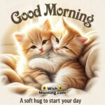 Two kittens cuddling on a soft blanket, symbolizing warmth and comfort in the morning.