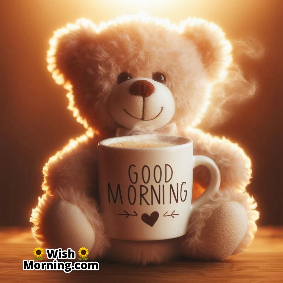 Good Morning Cute Teddy With Coffee Photo