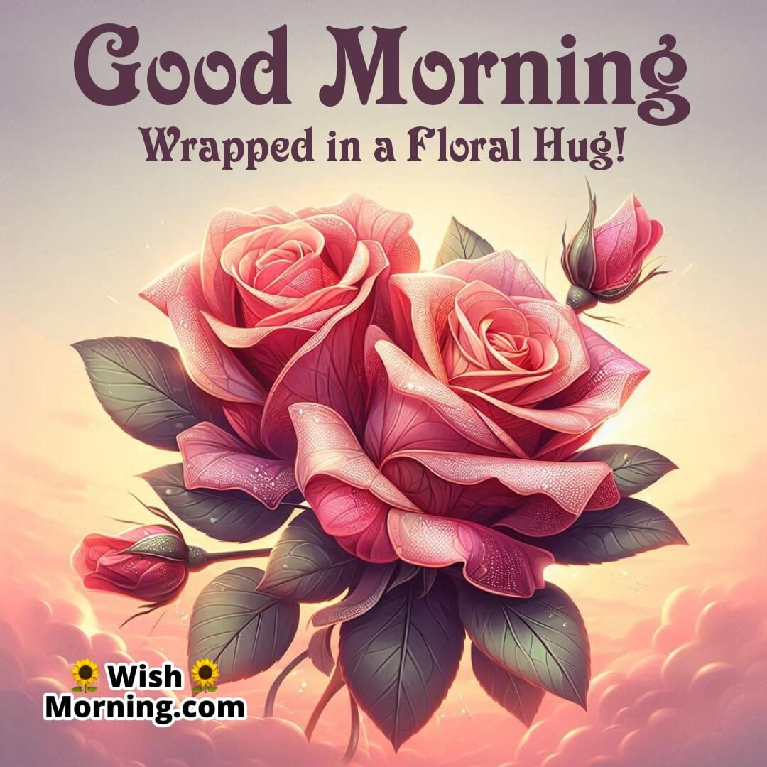 Two intertwined roses symbolizing a loving hug in a fresh morning setting.