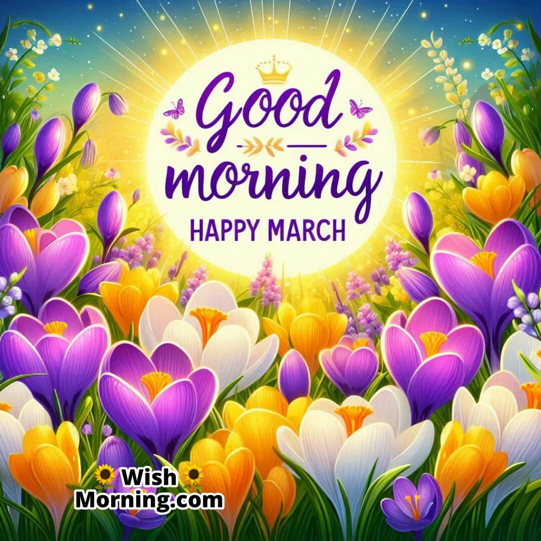 Good Morning Happy March Crocuses In Bloom Image