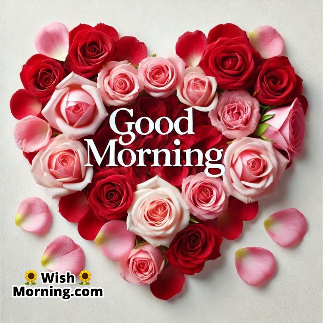 Good Morning Romantic Rose Petal Heart