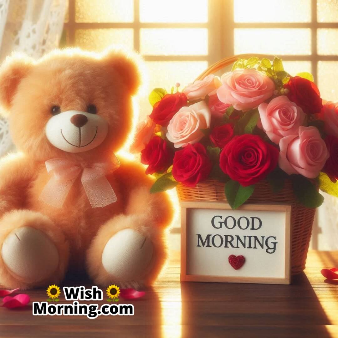 Good Morning Teddy With Roses