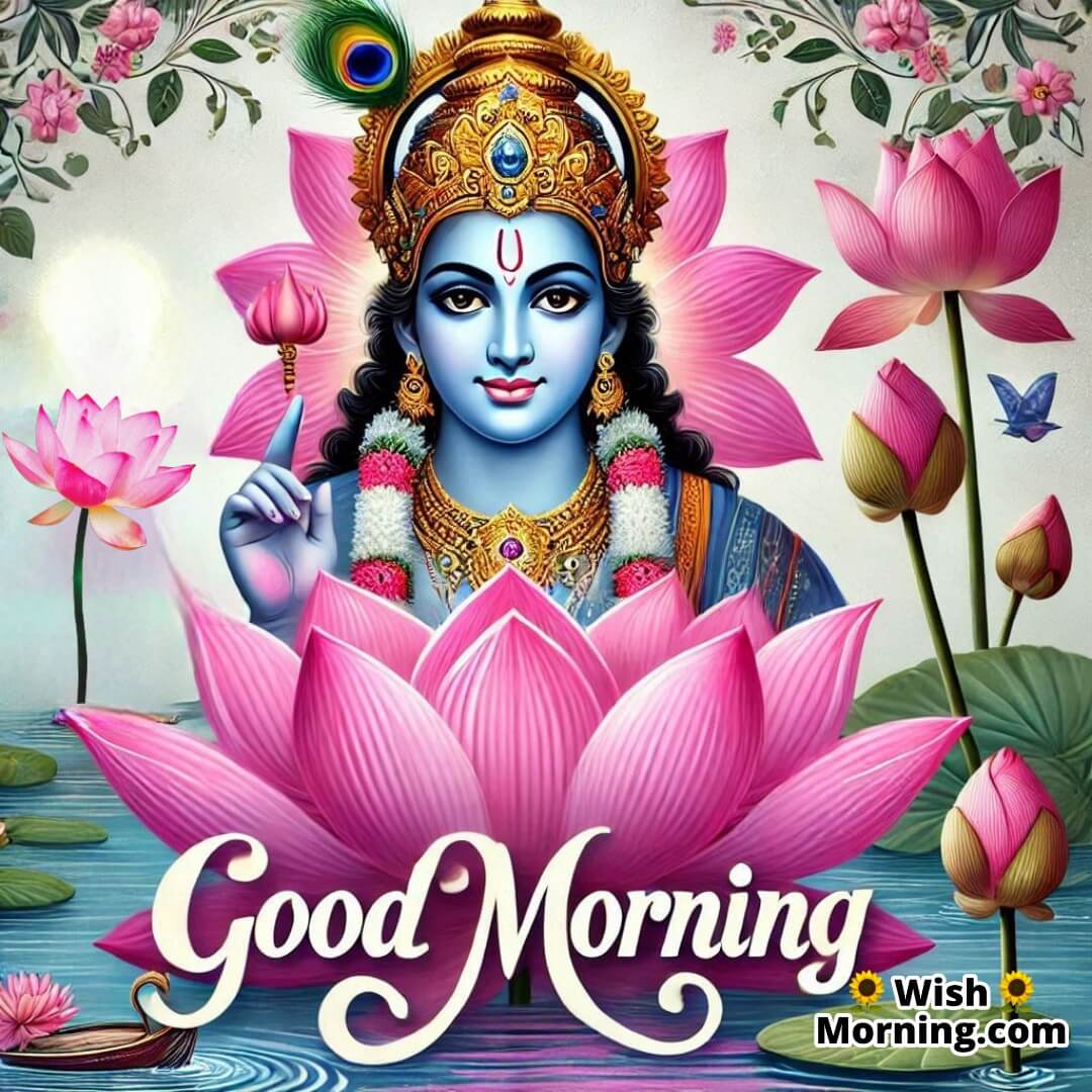 Good Morning Vishnu With Lotus Flowers