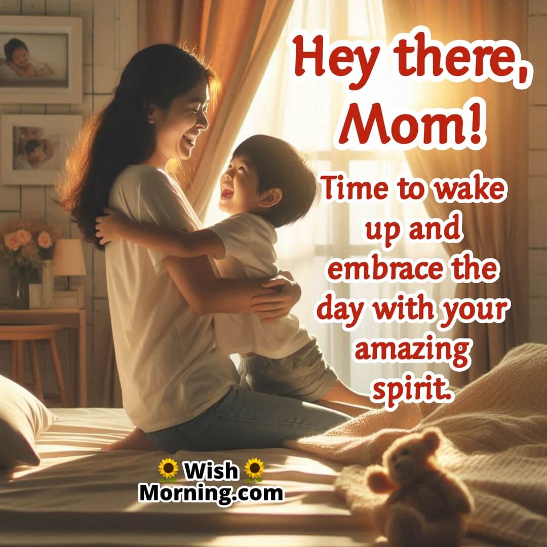 A child hugging their mother in the morning, symbolizing love and appreciation.