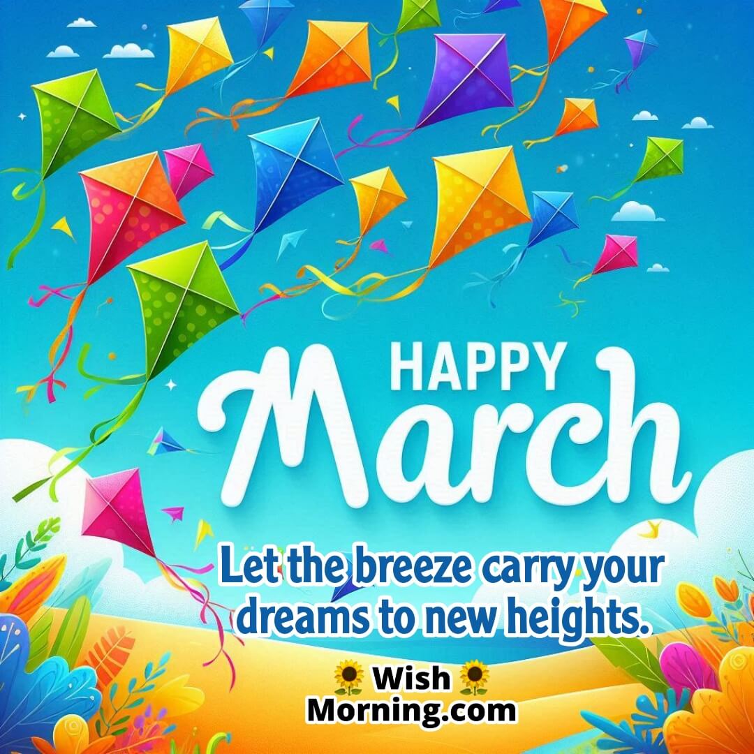 Happy March Colorful Kites In Spring Breeze Pic