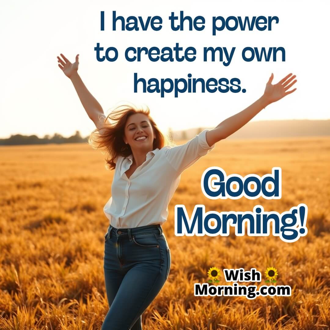 A joyful person dancing freely in an open field under the bright morning sun, embodying happiness and a positive start to the day.