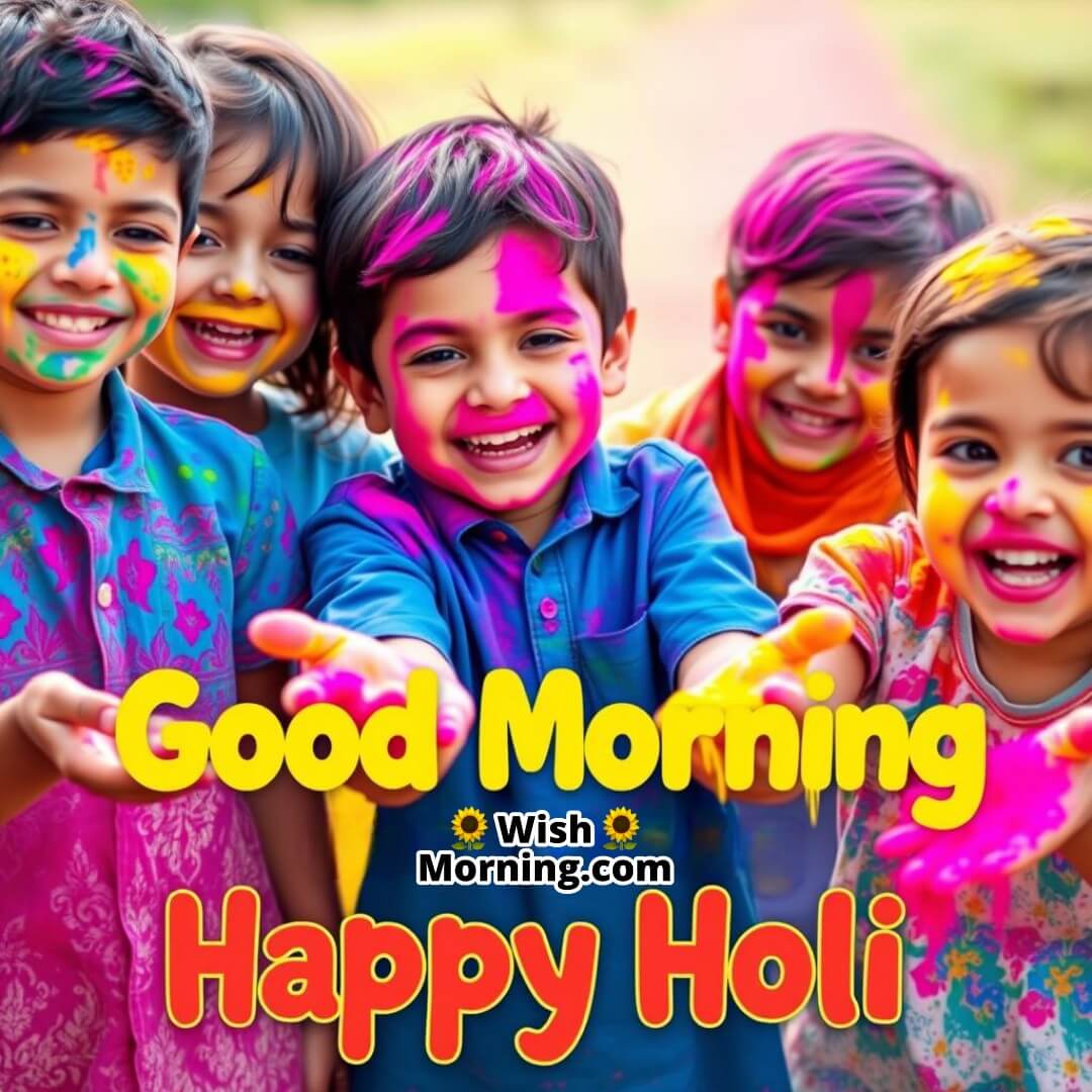 Good Morning Happy Holi Children Laughing