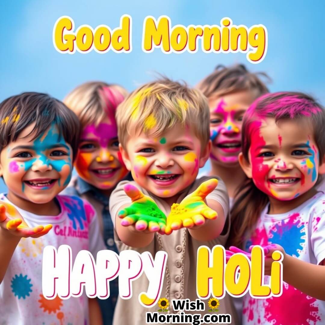 Good Morning Happy Holi With Kids Playing