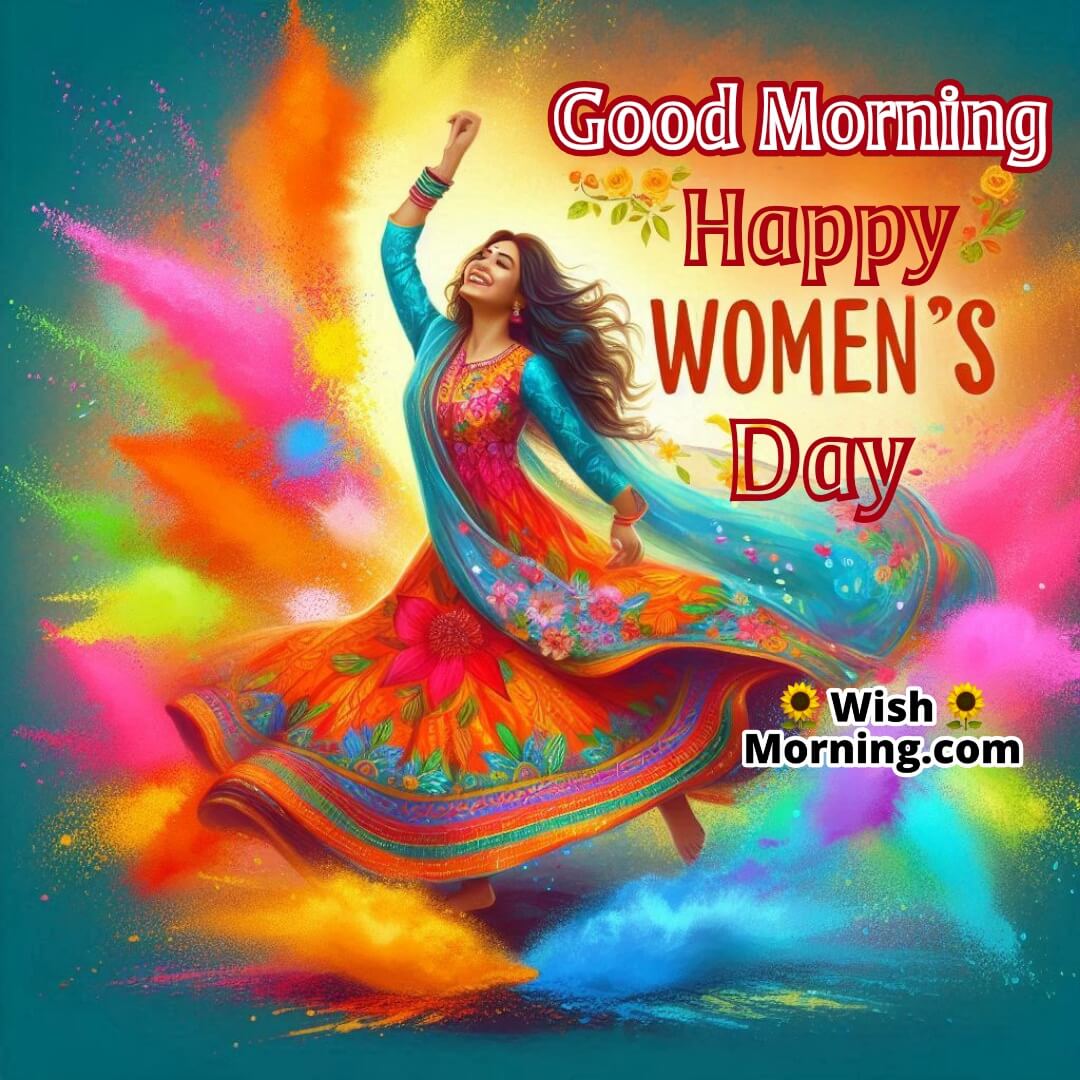 A woman dancing with vibrant splashes of color, celebrating Women’s Day.